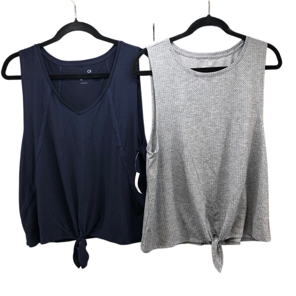 GapFit Breathe Tank Tops Bundle Womens M Navy Grey Tie Front Activewear Lot 2